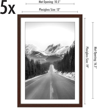 Americanflat 13x19 Picture Frame with Polished Plexiglass - Set of 5 - Use as 11x17 Frame with Mat or Display 13x19 Photo Without Mat - Galleria Collection - Picture Frames for Wall Display - Mahogany