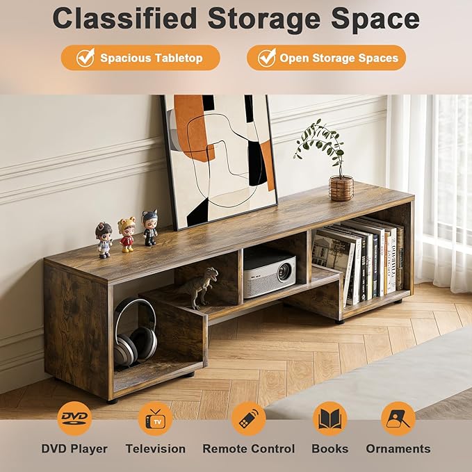 Lightdot TV Stand for TVs up to 55'', Modern Entertainment Center with Storage Open Shelf Large capacity for collection, Media Table TV Console for Living Room/Bedroom/Sofa Cabinet,Easy Assembly-Amber