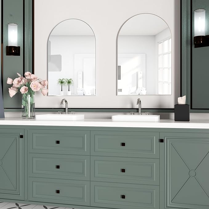 Arched Wall Mirror for Bathroom, 20"x30" Arched Mirror Wall Mounted Mirror with Metal Frame, Sliver Vanity Mirror Decor for Mantle, Bedroom, Entryway, Living Room