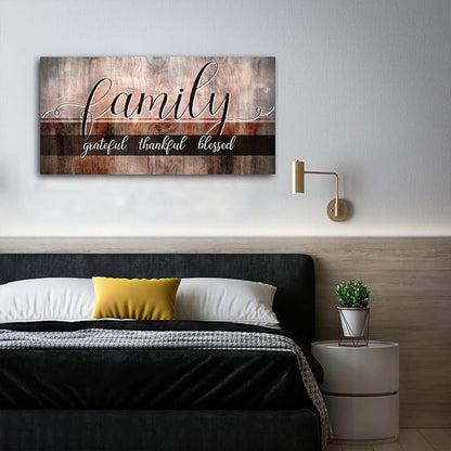 Canvas Wall Art for Living Room-Family Grateful Thankful Blessed-Christian Wall Decor-Family Signs Canvas Prints-Blessed Wall Decor-Artwork Framed Painting Home Decoration Ready to Hang 20"x40"