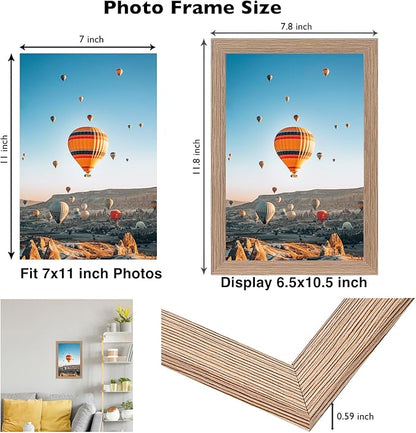JCJMY 7x11 Picture Frame Set of 6 Rustic Brown for Wall Hanging or Tabletop- Wall Mounting Horizontally or Vertically, 7 x 11 Wall Gallery Poster Photo Frames for 7 by 11 Photo, 6 Pack, Rustic Brown