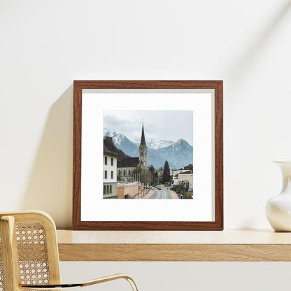 Vittanly 12x12 Picture Frames Set of 9, Display 8x8 Pictures with Mat or 12x12 without Mat, Photo Frames for Wall Mount, Engineered Wood, Wood Grain Brown