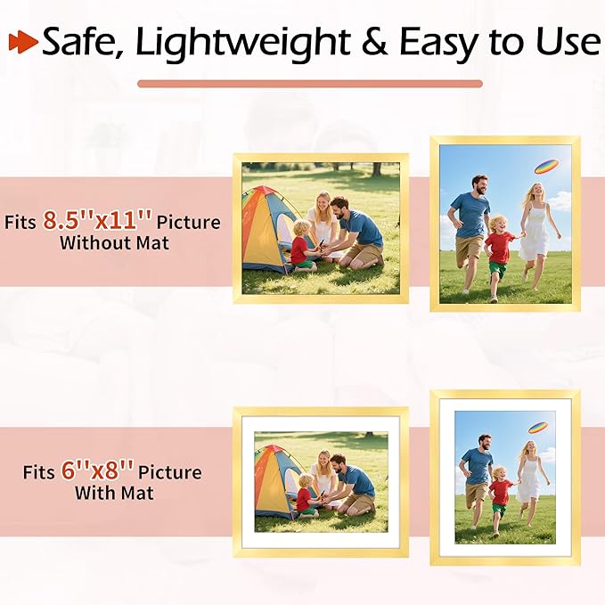 Picture Frames, 8.5 by 11 Diploma Frame, Gold Photo Poster Frames with Clear Plexiglass, 8.5 x 11 Wall Hanging Certificate Frame for Collage Office Home Wall Decor, 2 Pack