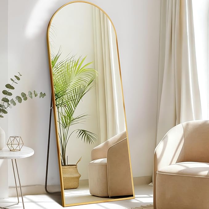 NEWBULIG Arched Mirror Full Length, 58"x19" Body Wall Mirrors with Shatter-Proof Glass, Upgraded Floor Standing Mirror, Hanging or Leaning, with Stand Aluminum Alloy Frame for Home Decor, Gold