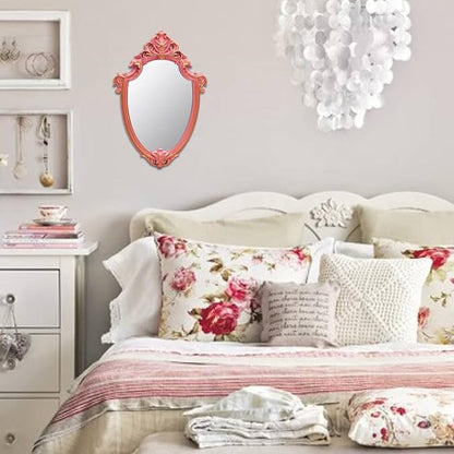 Eaoundm 16.5 x 11 inch Vintage Mirror Antique Mirror Decorative wall Mirror Shield Shape (Pink)