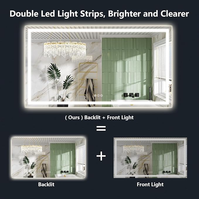 110x40 Inch LED Bathroom Mirror with Lights Front and Backlit Lighted Vanity Mirror for Bathroom Wall with 3 Colors Dimmable Anti-Fog Memory Shatter-Proof IP54 Waterproof Horizontal/Vertical