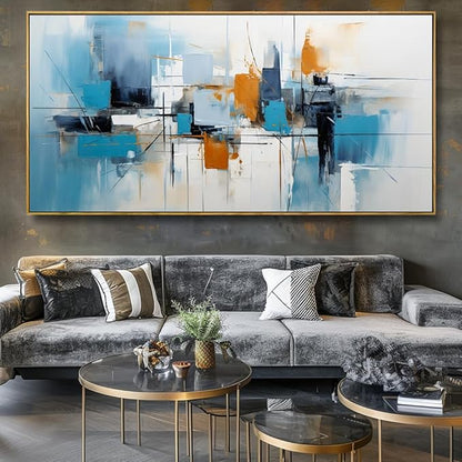 Wall Art Abstract Wall Decor Blue Orange Colorful Canvas Painting Modern Artwork for Living Room Bedroom Dining Room Home Office Decor 24"x48" with Framed