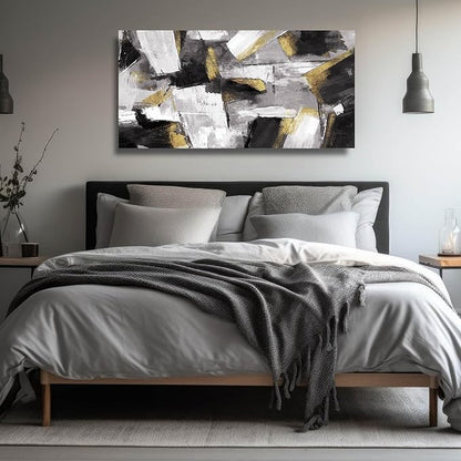SOUGUAN Black and White Art Pictures Abstract Wall Hangings Decor Modern Artwork 20"X40" Wall Decorations for Bedroom Posters for Office