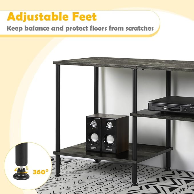 50 Inch TV Stand for Bedroom Dark Grey Entertainment Center with Storage 3 Tier TV Consoles for Living Room TV Media Console Table Cabinet with Open Storage Shelves for 50 43 40 32 Inch TV
