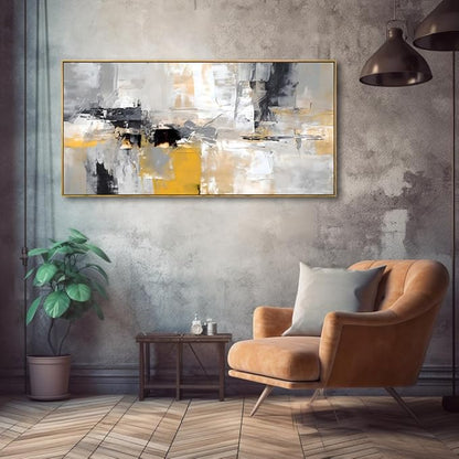 Wall Art Yellow Black White and Grey Modern Artwork for Living Room Bedroom Dining Room Home Office Decor 30"x60" with Framed