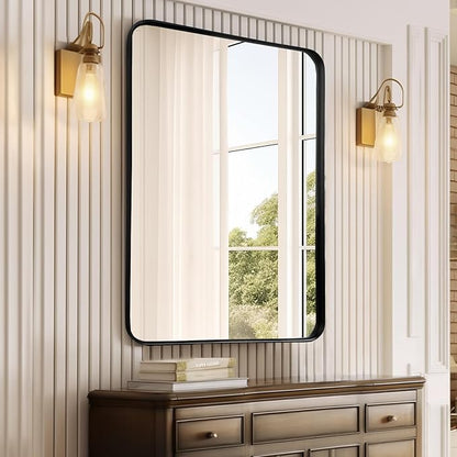 Fabuday Bathroom Mirror Over Sink 24x36 Black - Framed Matte Bathroom Vanity Mirror, Wall Mounted Decor Mirror for Living Room, Restroom, Entryway, Hangs Vertically or Horizontally