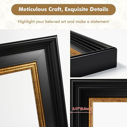 Canvas Frame for 5x7 Art Prints Oil Paintings, 1.7" Wide Minimalist Open Back Wall Picture Frames for Landscape Family Animal Memorial Portraits, No Cover & Back (Black Gold)