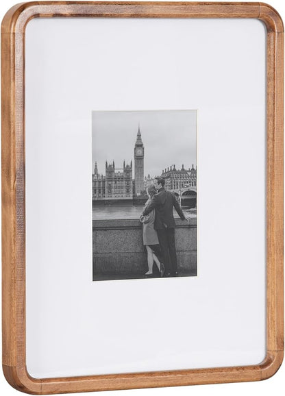 Kate and Laurel Inglewood Modern Wall Picture Frame Set of 3; 11x14 matted to 5x7; Walnut Brown; Three-Piece Frame Set for Gallery Wall Accent Set in Living Room Decor