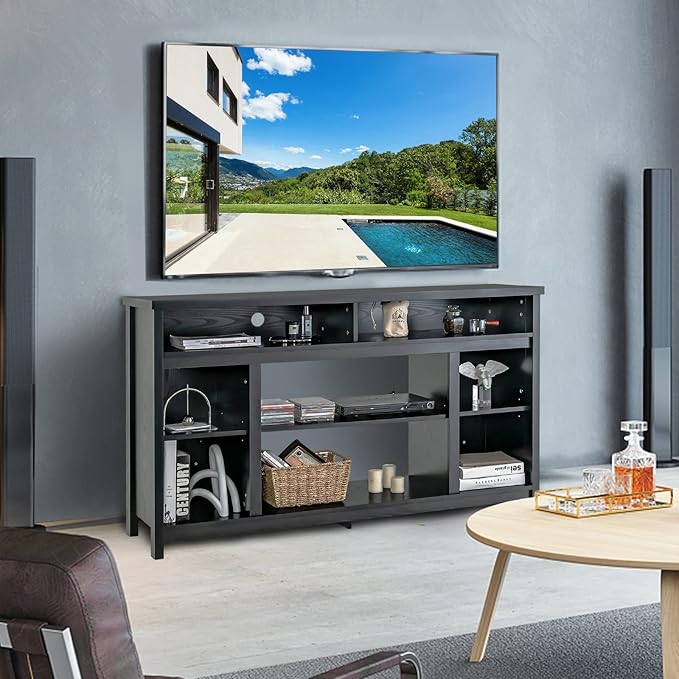 Tangkula TV Stand for TVs up to 65", Media Console Table w/Adjustable Shelf & Cable Management Holes, Modern TV Cabinet, Wooden TV Table, Entertainment Center for Living Room (Black)