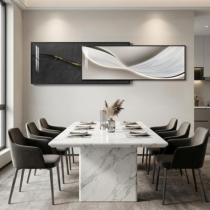 Extra Large Framed Modern Abstract Wall Art for Living Room, Set of 2 Long Horizontal Prints Paintings, Minimalist Black and White Pictures for Hallway Bedroom Dining Room Office Wall Decor