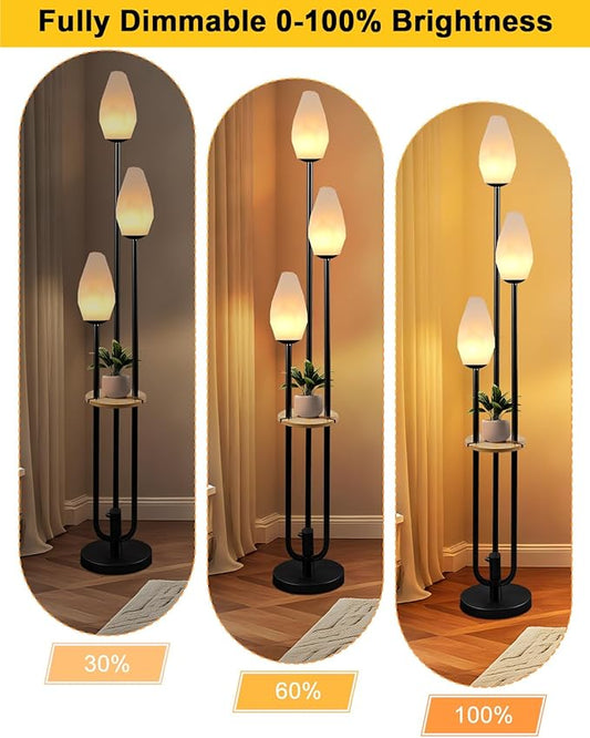 Black Floor Lamp with Tray, 3-Lights Dimmable Floor Lamps with Rock-Shaped Shade, Unique Candle Holder Style Modern Tall Standing Lamp for Living Room/Party(Bulbs Included)