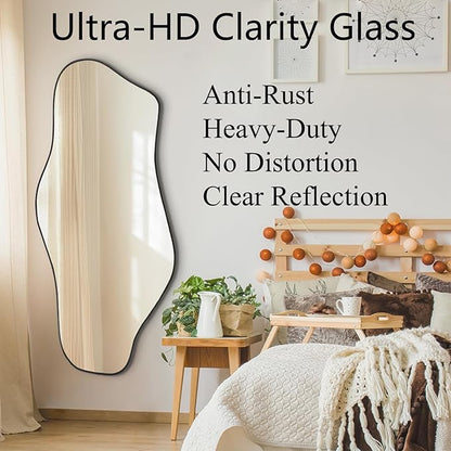 Irregular Mirror, 51.1"x23.6" Large Asymmetrical Frameless Mirror, Modern Abstract Wall Mirrors for Living Room Bedroom Hallway Entryway Bathroom, Hangs Vertically or Horizontally