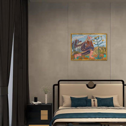 Large Gold Framed Abstract Western Cowboy Wall Art Cowgirl Canvas Print Midcentury Landscape Posters Modern Folk Botanical Painting Pictures California Artwork for Bedroom Home Decor 24x36inch