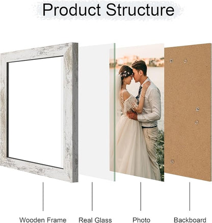 iRahmen 8.5x11 Picture Frame - High Definition Real Glass Wooden Photo Frames for Tabletop Display and Wall Mounting (Distressed-White, Set of 2)