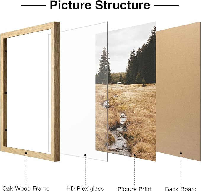 Yaetm Minimalist 20x28 Oak Wood Frame for Poster, Natural Solid Wood 20x28 Picture Frame Set of 3, Lightweight, Wall Decor for Office, Gallery & Home (3 Pack, Oak)