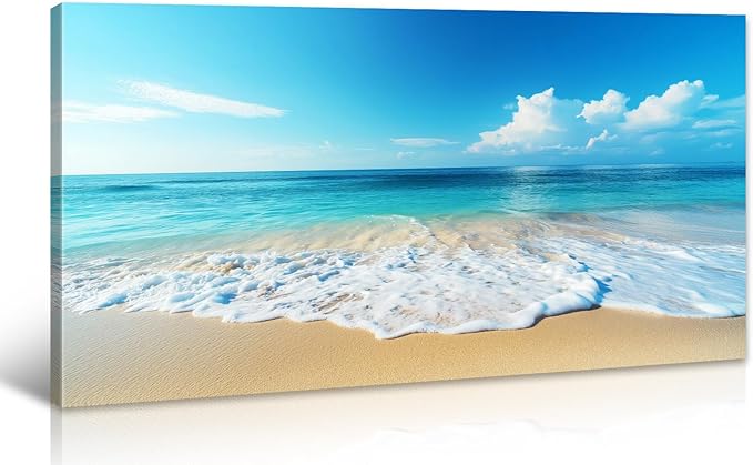 Beach Pictures Wall Art Canvas Print Ocean Pictures Wall Decor Blue Seascape Painting Large Beach Landscape Picture Modern for Home Living Room Bedroom Bathroom Office Decorations 20" x 40"