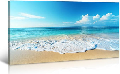 Beach Pictures Wall Art Canvas Print Ocean Pictures Wall Decor Blue Seascape Painting Large Beach Landscape Picture Modern for Home Living Room Bedroom Bathroom Office Decorations 20" x 40"