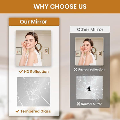 pertetey Home Gym Mirrors,12X12 Inch-4Pack Mirror Tiles Full Length Frameless Wall Mounted Mirror, Tempered Glass Body Tiles for Yoga, Exercise, Dance Studio