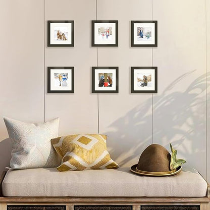 upsimples 6x6 Picture Frame Set of 3, Made of High Definition Glass for 4x4 with Mat or 6x6 Without Mat, Wall and Tabletop Display Photo Frames, Black