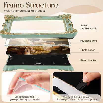 Lineshading 8 Pcs Gold and Green Picture Vintage Gallery Wall Frame Set Including 8x10, 5x7, 4x6 Antique Resin Picture Frame Collage Baroque Victorian for Wall Tabletop Display for Bedroom Living Room