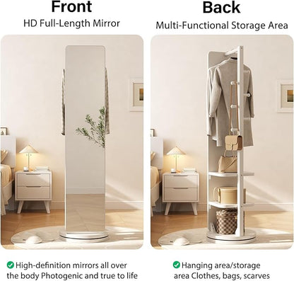 WoodsWhisper Full Length Mirror Coat Rack Solid Wood Floor Mirror 66"x12" Full Length Mirror with Stand Long Mirrors for Bedroom,Living Room (White, 70" L x 16" W)