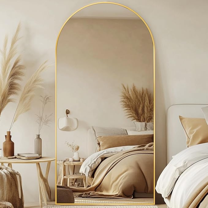 Full Length Mirror, 77"x38" Oversized Arched Mirror Large Standing Mirrors, Tall Mirrors Body Floor Mirror for Bedroom Living Room Aluminum Frame, Gold
