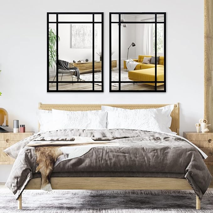 HQiJun Black Rectangle Mirror, Farmhouse Decorative Wall Mirror for Entryway, Living Room, Bedroom, Hallway, Fireplace, Accent Wall Decor (Black1, 34" x 24")