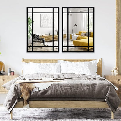 HQiJun Black Rectangle Mirror, Farmhouse Decorative Wall Mirror for Entryway, Living Room, Bedroom, Hallway, Fireplace, Accent Wall Decor (Black1, 34" x 24")