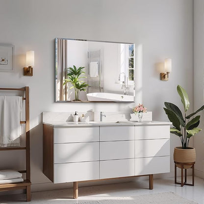 CILIBER Beveled Mirror, 24x30 Frameless Beveled Bathroom Mirrors for Wall, 3mm Tempered Glass Rectangle Vanity Mirror with Beveled Edge, Crystal-Clear, Hangs Horizontally or Vertically