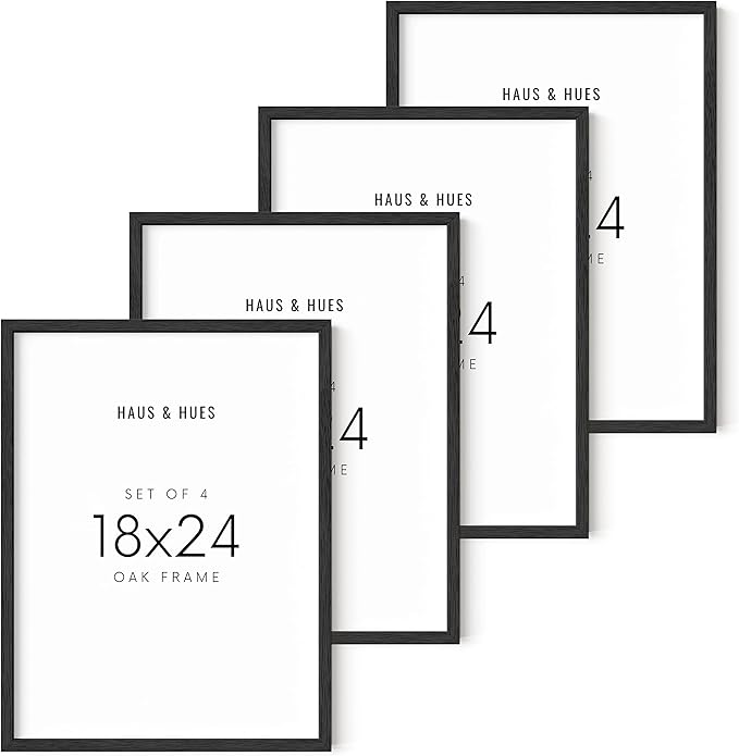 HAUS AND HUES 18x24 Black Oak Frame Set of 4 - Poster Holders with Rustic Wooden Finish