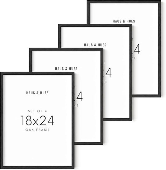 HAUS AND HUES 18x24 Black Oak Frame Set of 4 - Poster Holders with Rustic Wooden Finish