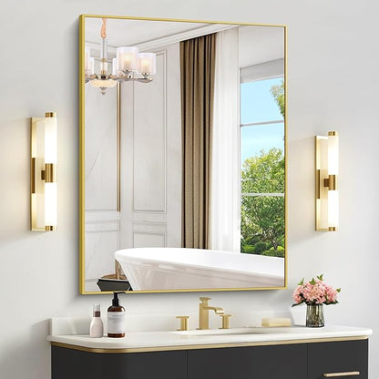 COFENY 36x48inch Bathroom Mirror, Gold Rectangle Mirror with Thin Metal Frame, Large Rectangular Wall Mirrors for Bathroom, Living Room, Hair Salon, Big Farmhouse Mirror Hang Horizontal/Vertical