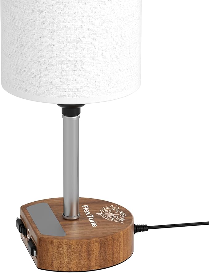 Bedside Lamp with Charging Station 74W【2 * 3.94ft Retractable Cords & 2 USB Ports】, 3 Way Dimmable Touch Lamps for Nightstand with LED Bulb, Small Desk Lamp, Set of 2, Yellow Wood Grain