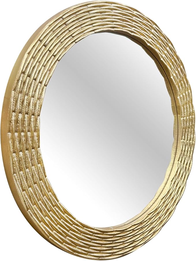 WAMIRRO Gold Round Wood Mirror, 36 Inch Hand Carved Solid Wood Frame Circle Mirror for Wall Mount, Farmhouse Boho Decor for Living Room, Bathroom, Bedroom, Hallway & Entryway