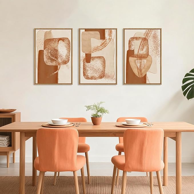 Celestdeco Large Neutral Abstract Orange Framed Canvas Wall Art Set,Modern Minimalist Block Wall Decor,Boho Beige Brown Geometric Artwork for Living Room,Bedroom,Dining Room,Office-16 x24 x3