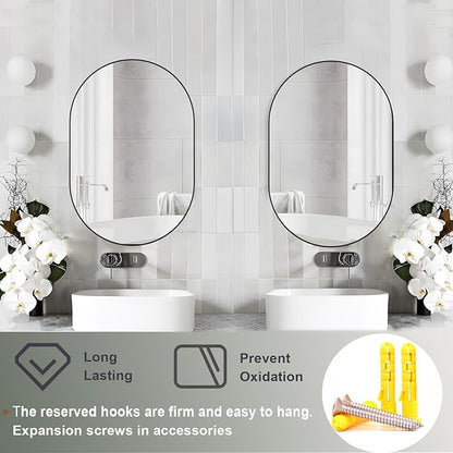 Oval Bathroom Mirror Wall Vanity Oval Mirrors, 20"x30" Black Bathroom Mirrors for Over Sink Pill Mirrors Capsule Wall Mounted Mirror, Modern Mirror with Metal Frame for Wall Decor
