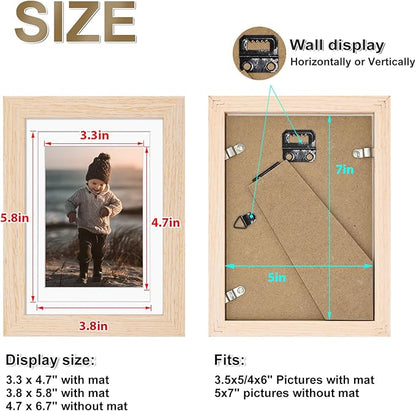 KINLINK 5x7 Picture Frame White Oak, Solid Light Wood Frames with Acrylic Plexiglass for 3.5x5/4x6 with Mat or 5x7 without Mat, Tabletop and Wall Display Photo Frame, Set of 4