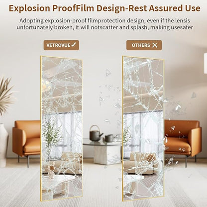 Door Mirror, Over The Door Full Length Mirror, 50"x16" Hanging Mirrors for Bedroom, Living Room, Entryway, Dorm, Gold
