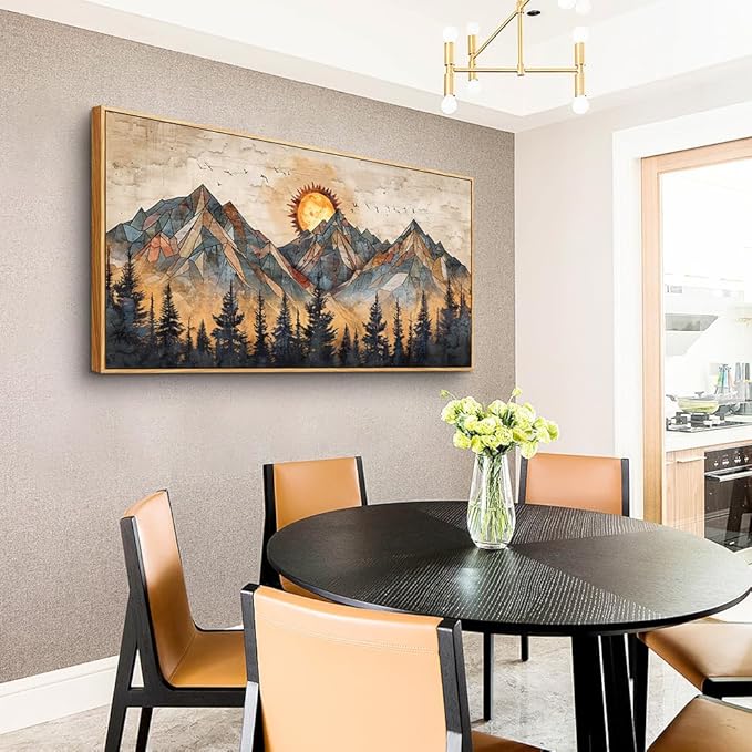 ZUITINGHUA Boho Wall Art For Living Room Large Canvas Wall Decor For Bedroom Office Decorations Abstract Wall Paintings Mountain Landscape Pictures Modern Home Mural Artwork Wood Framed 24x48 In