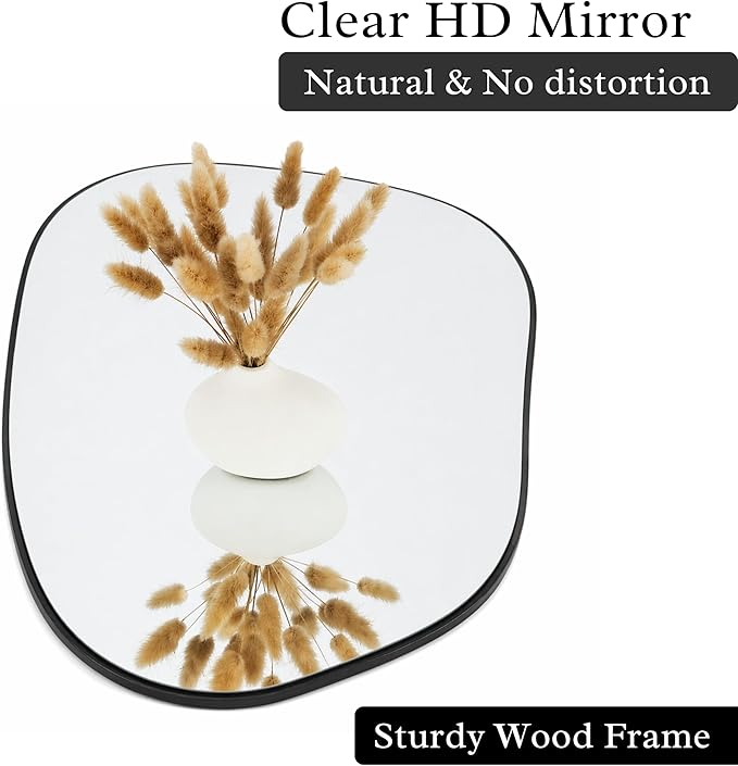 PERFNIQUE Irregular Wall Mirror Asymmetrical Mirror, 16''x12'' Black Mirror for Bathroom Bedroom Living Room Entryway, Decorative Modern Wall Decor, Wall Mounted (Black, 16''x12'')
