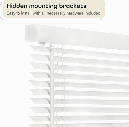 Cordless Light Filtering Mini Blind - 33 Inch Width, 64 Inch Length, 1" Slat Size - Pearl White - Cordless GII Morningstar Horizontal Windows Blinds for Interior by Achim Home Decor