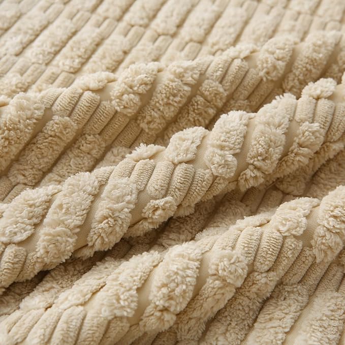 2 Pack Corduroy Decorative Throw Pillow with Inserts, 18x18 Inch Soft Boho Throw Pillow, Square Striped Throw Pillows for Couch, Bed, Sofa Decor (Creamy Beige)