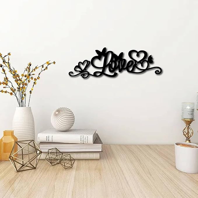 CREATCABIN Love Metal Wall Decor Black Word Sign Wall Hanging Decor Butterfly Iron Wall Art Silhouette Letter Sculpture Decoration Hollow Out Minimalist Ornament for Garden Home Balcony 12 x 4Inch