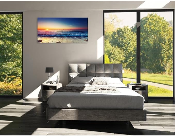 TutuBeer 1 Panel Beach Home Beach Decor Sea Wall Art for Home White Ocean Sea Sunrise with Deep Blue Sky Ocean Pictures Seascape Art for Wall Seascape Art 20" x 40" x 1 Piece