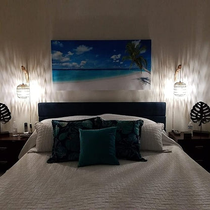 Frideko Rattan Wall Lamp with Plug in Cord Hand Woven Plug in Wall Sconces Paper Rope Wall Light Farmhouse Wall Sconce Wall Mounted Light Boho Wall Sconces Wall Lighting for Bedroom Living Room